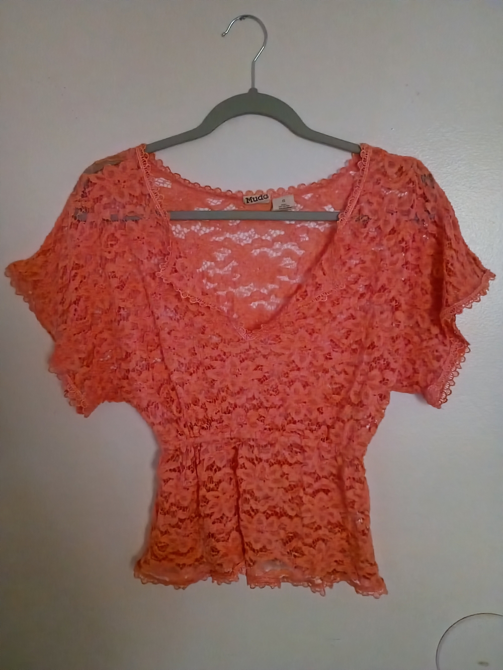 Mudd‎ Women's Coral Lace Peplum Top Y2K Sz S